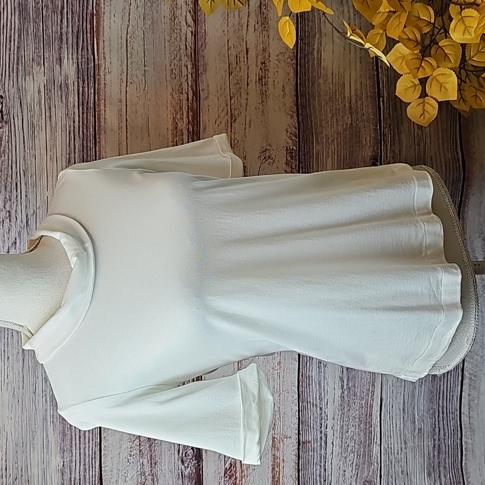 NEW PURE JILL WHITE CUFFED SLEEVE MOCK TURTLENECK PULLOVER COTTON TOP